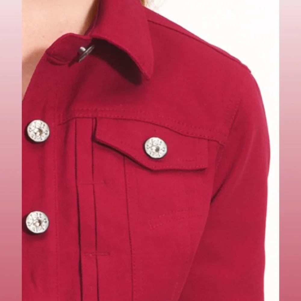 NWT! Jolt Cropped Denim Jacket Red - Picture 7 of 8